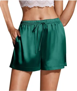 Womens Silk Satin Pajama Shorts Casual Summer Soft Drawstring Sleep Pj Lounge Shorts with Pocket Sleepwear Nightwear