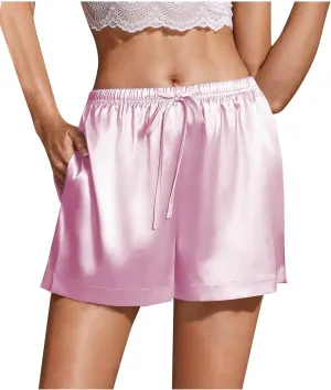 Womens Silk Satin Pajama Shorts Casual Summer Soft Drawstring Sleep Pj Lounge Shorts with Pocket Sleepwear Nightwear