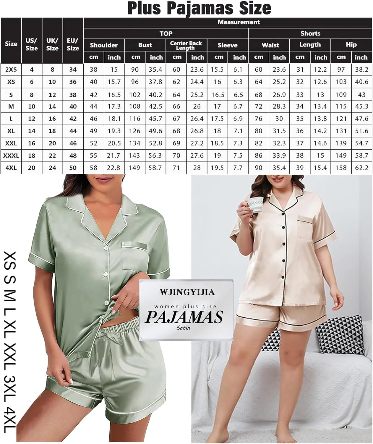 Womens Silk Satin Pajamas Loungewear Two-Piece Sleepwear Button-Down Floral Pj Set XS-4XL