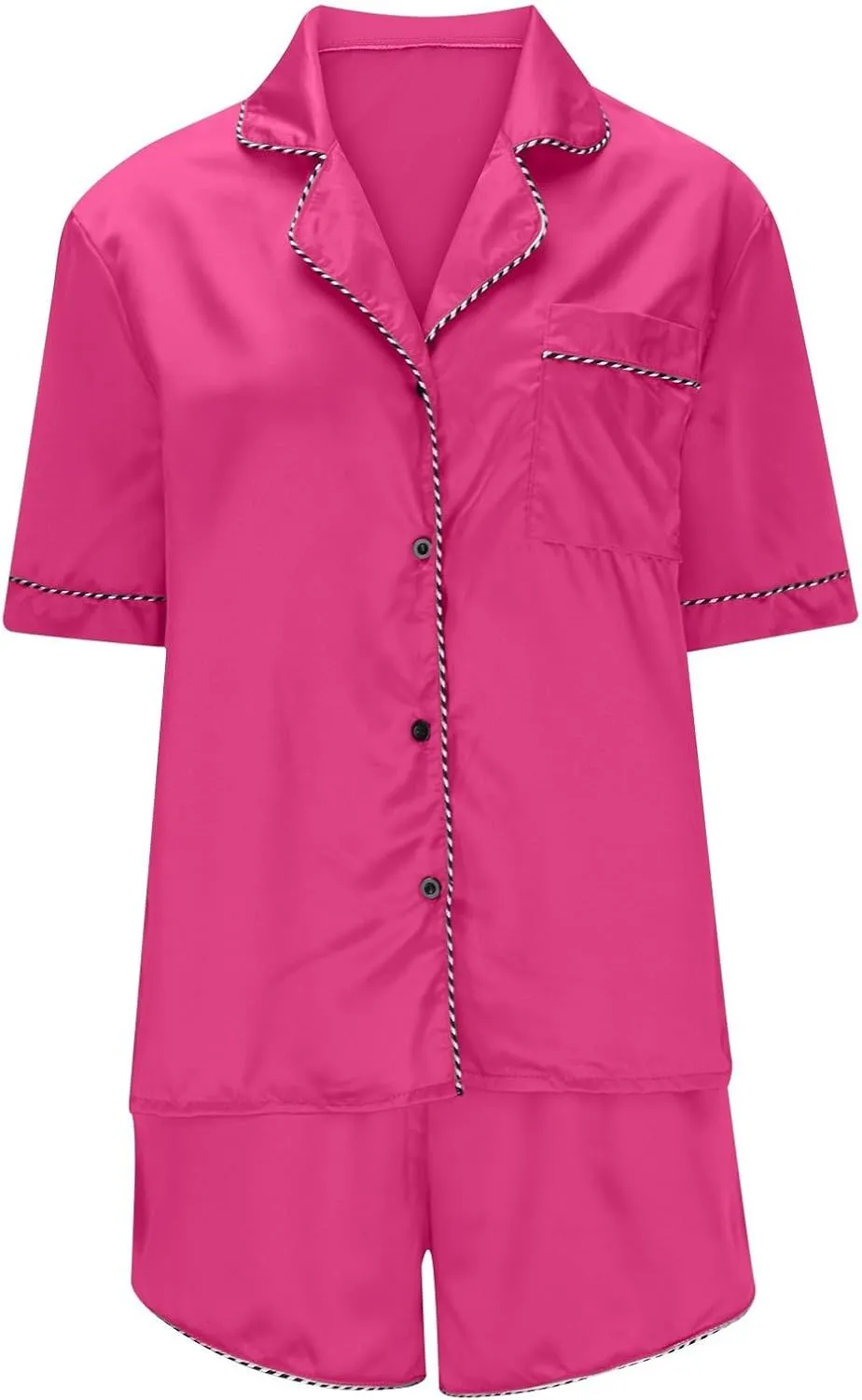 Womens Silk Satin Pajamas Set 2 Piece Button Down Loungewear Outfits Lapel Short Sleeve Shirt and Shorts Lounge Sets