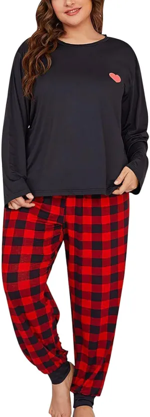 Womens Silk Satin Pajamas Set Women Plus Size Grid Print Loungewear Long Pants Two Set Pajamas Set Pj