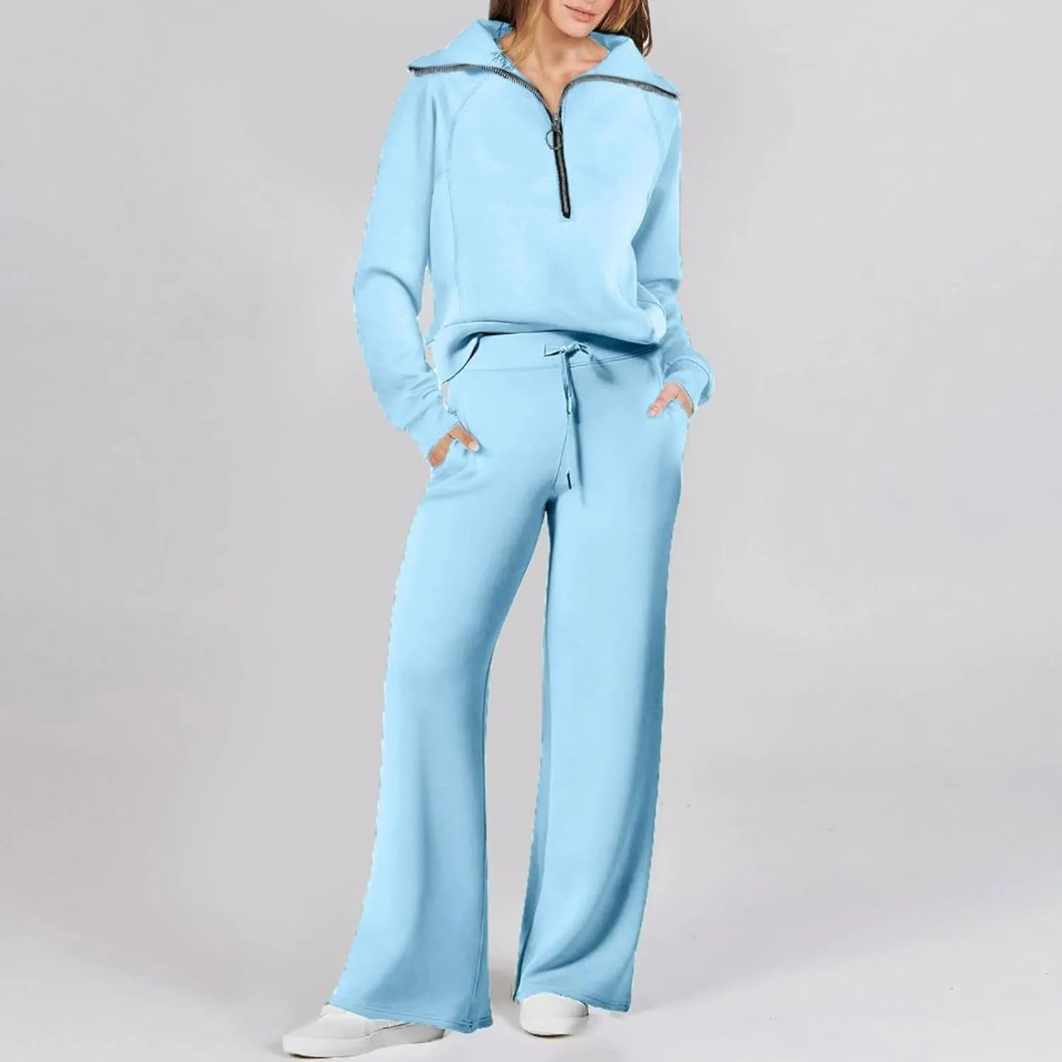 Womens Silk Satin Pajamas Set Women's Long Sleeved Zipper Stand Up Collar Sports Pants Set Sleepwear Pj Sets with