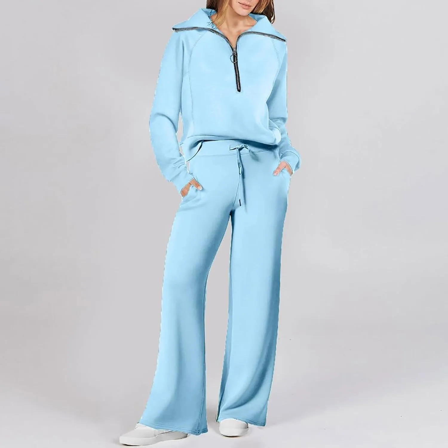 Womens Silk Satin Pajamas Set Women's Long Sleeved Zipper Stand Up Collar Sports Pants Set Sleepwear Pj Sets with