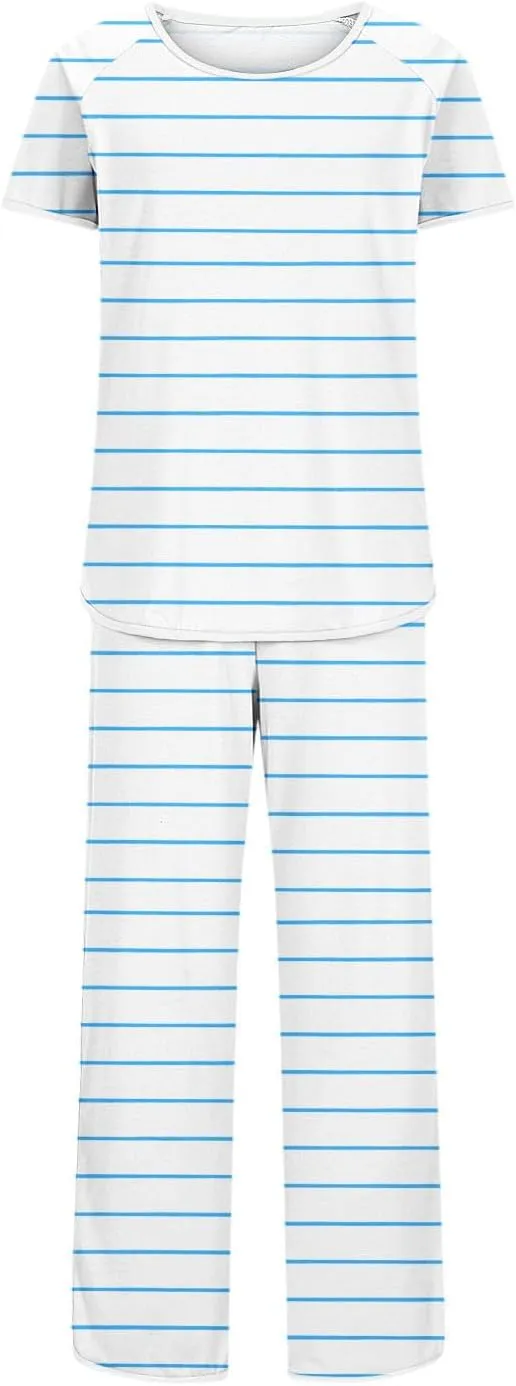 Women's Striped Pajama Sets Loose Short Sleeve Crewneck Top with Long Pants Comfy Sleepwear Summer 2 Piece Pjs Lounge Set