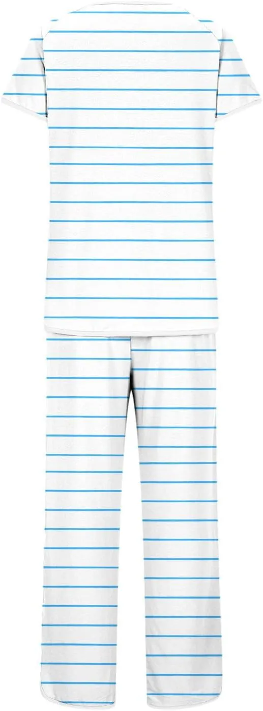 Women's Striped Pajama Sets Loose Short Sleeve Crewneck Top with Long Pants Comfy Sleepwear Summer 2 Piece Pjs Lounge Set