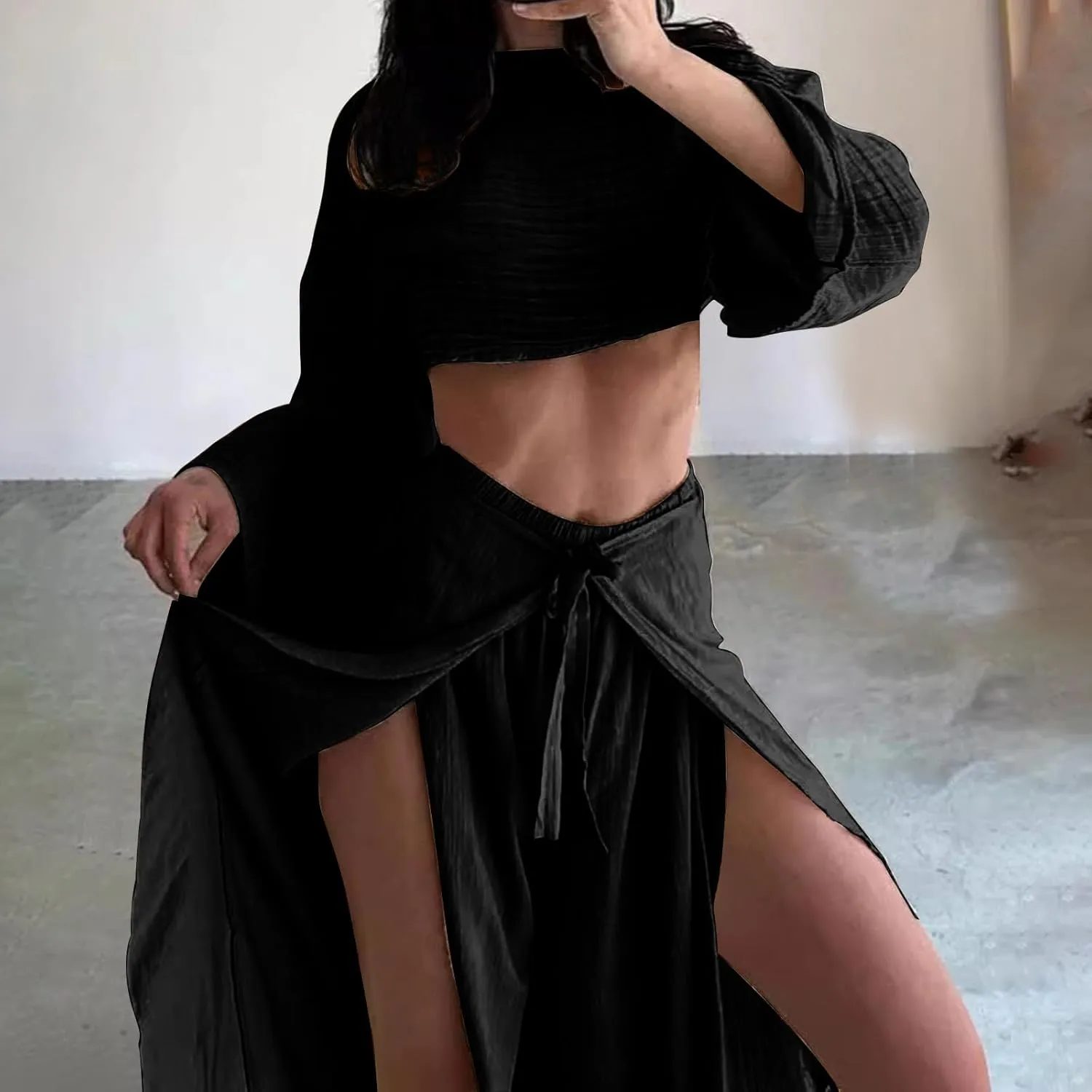 Womens Summer 2 Piece Outfits Cotton Sleeveless Crop Top Wide Leg Pants Linen Lounge Beach Travel Sets