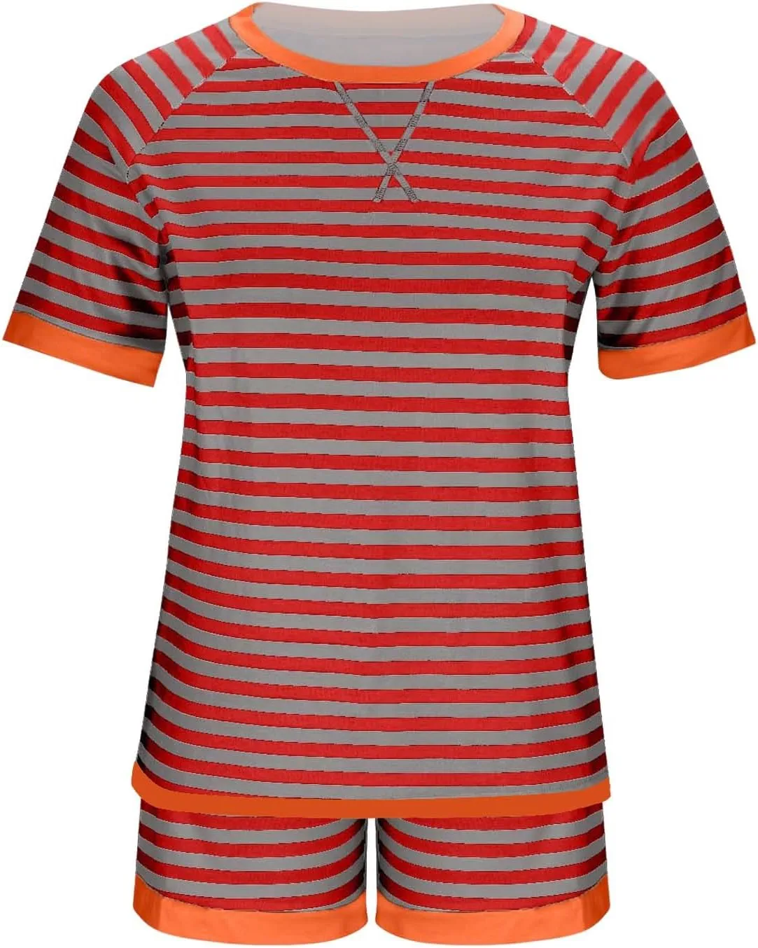 Womens Summer 2 Piece Sets Striped Short Sleeve T Shirts and Shorts Loungewear Matching Set With Pockets Tracksuit
