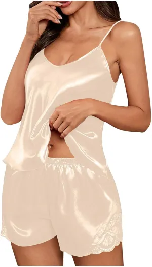 Women's Summer Lightweight Soft Pajamas Set, Sleeveless Camisole Lingerie Pjs and Shorts Loungewear Sleepwear