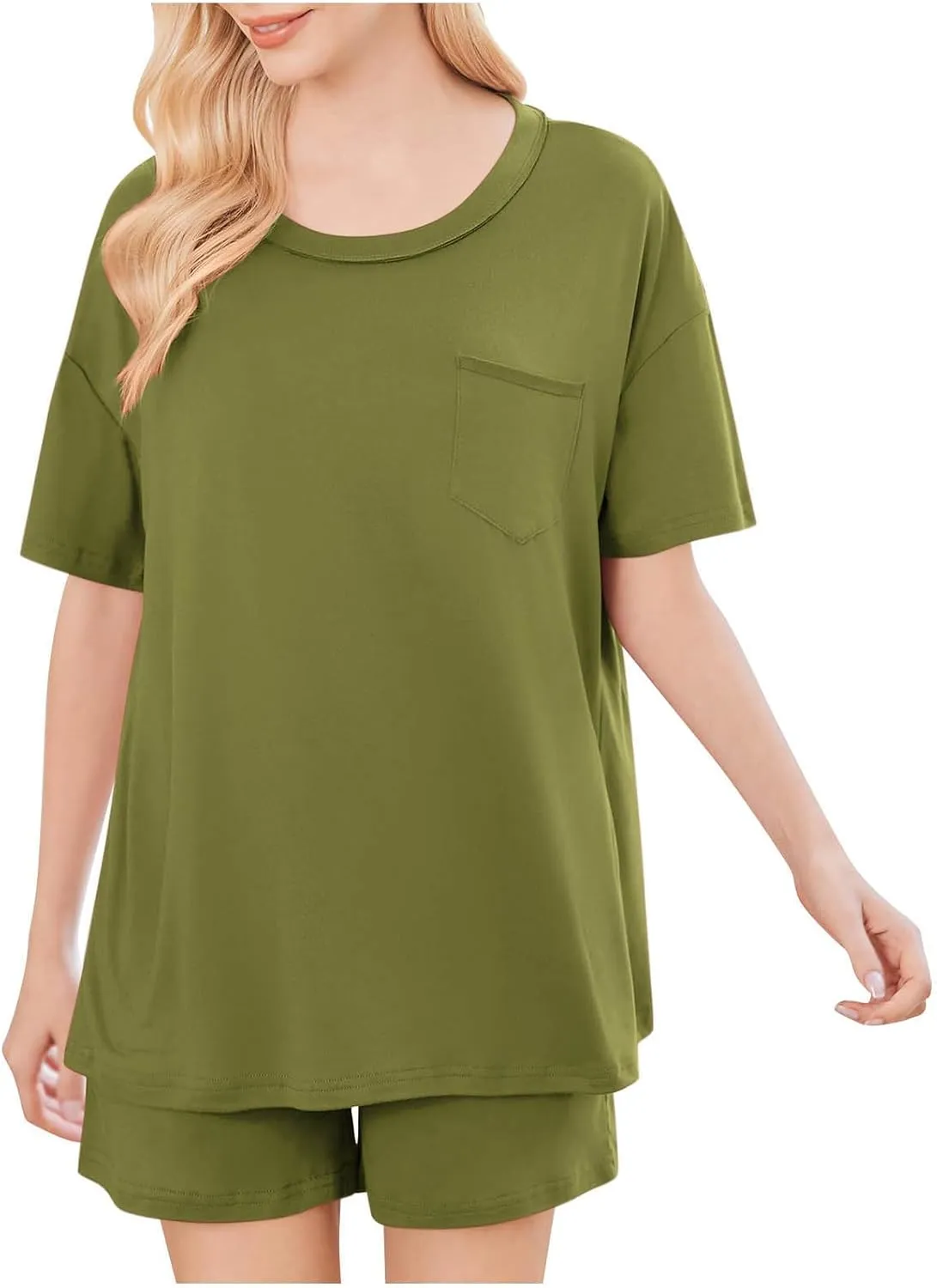 Womens Summer Outfits 2 Piece Short Sleeve Shirts with Shorts Matching Lounge Sets Casual Loungewear Pajamas