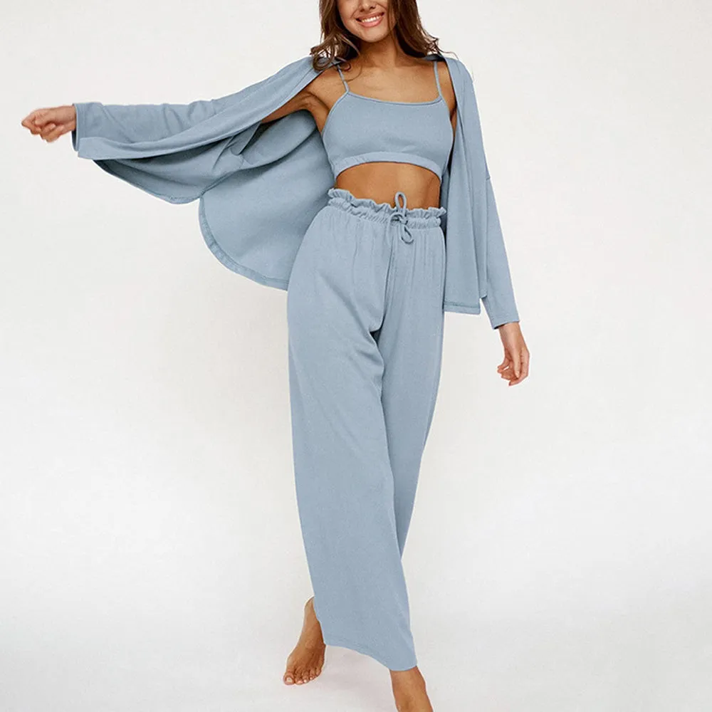 Women's Three-Piece Long Pants Pajamas | Loungewear Set