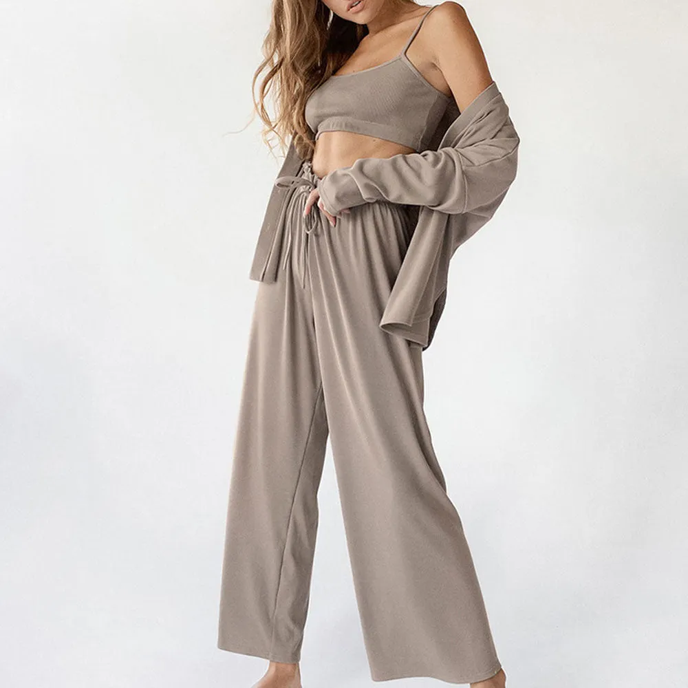 Women's Three-Piece Long Pants Pajamas | Loungewear Set