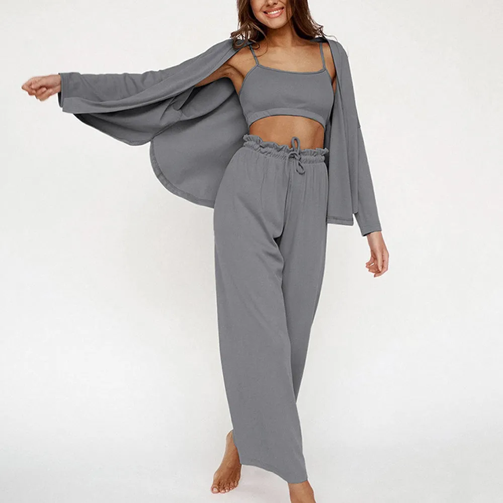 Women's Three-Piece Long Pants Pajamas | Loungewear Set