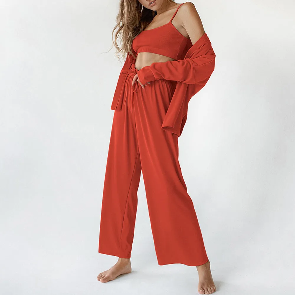 Women's Three-Piece Long Pants Pajamas | Loungewear Set