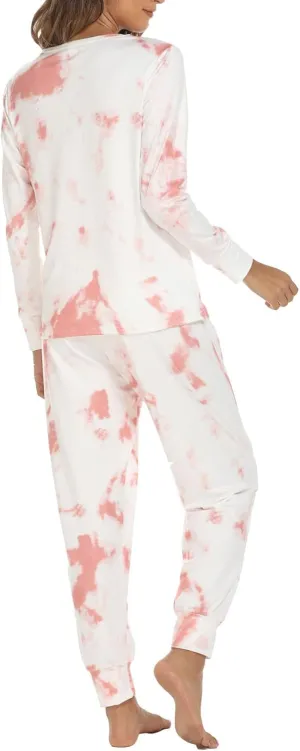 Women's Tie Dye Pajama Set Printed Long Sleeve Top Pj Set Soft 2 Piece Loungewear Cozy Sleepwear with Jogger Pants
