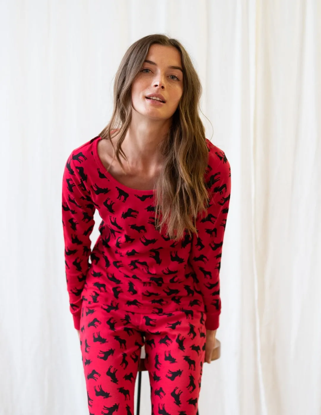 Women's Two Piece Cotton Moose Pajamas