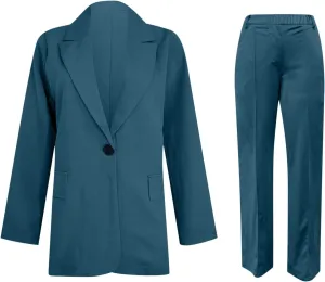 Women's Two Piece Outfits Blazer Jacket and Straight Leg Pants Suits 2024 Spring Fall Business Casual Suit Sets