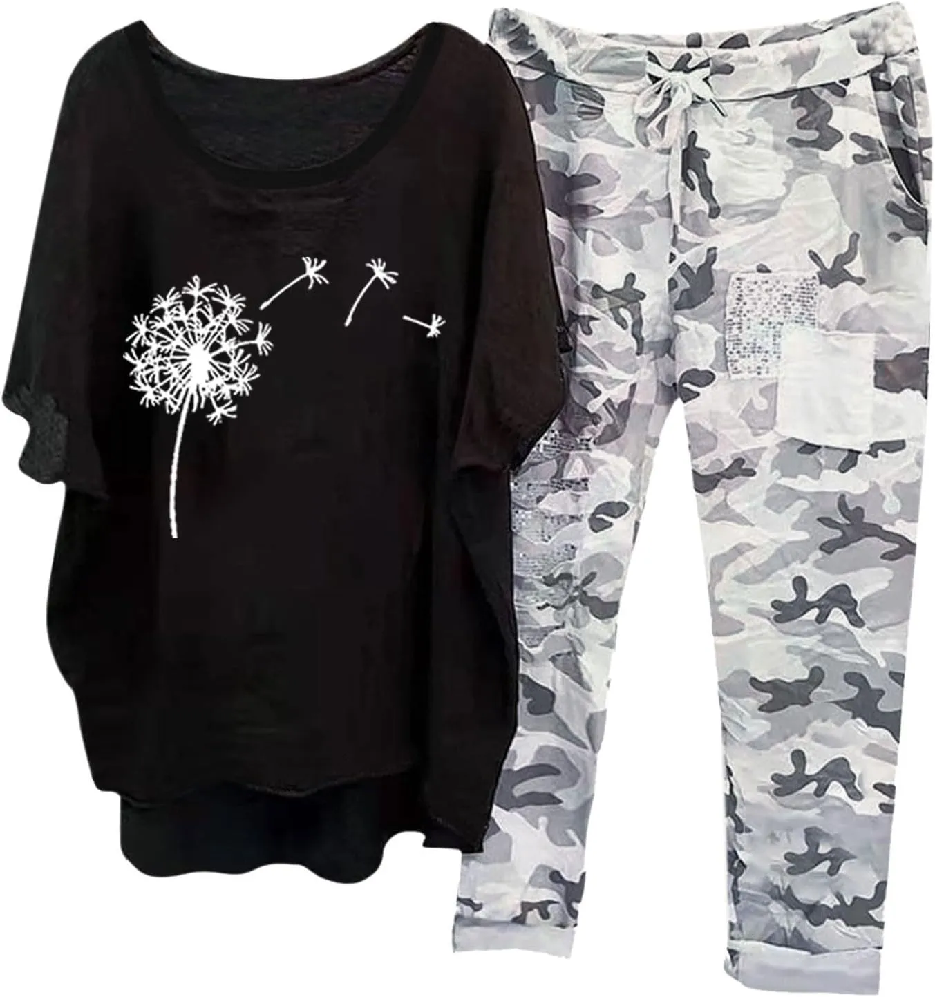 Womens Two Piece Sets Fashion Floral Printed Half Sleeve Tops Vintage Printed Pants Summer Cotton Linen Outfits