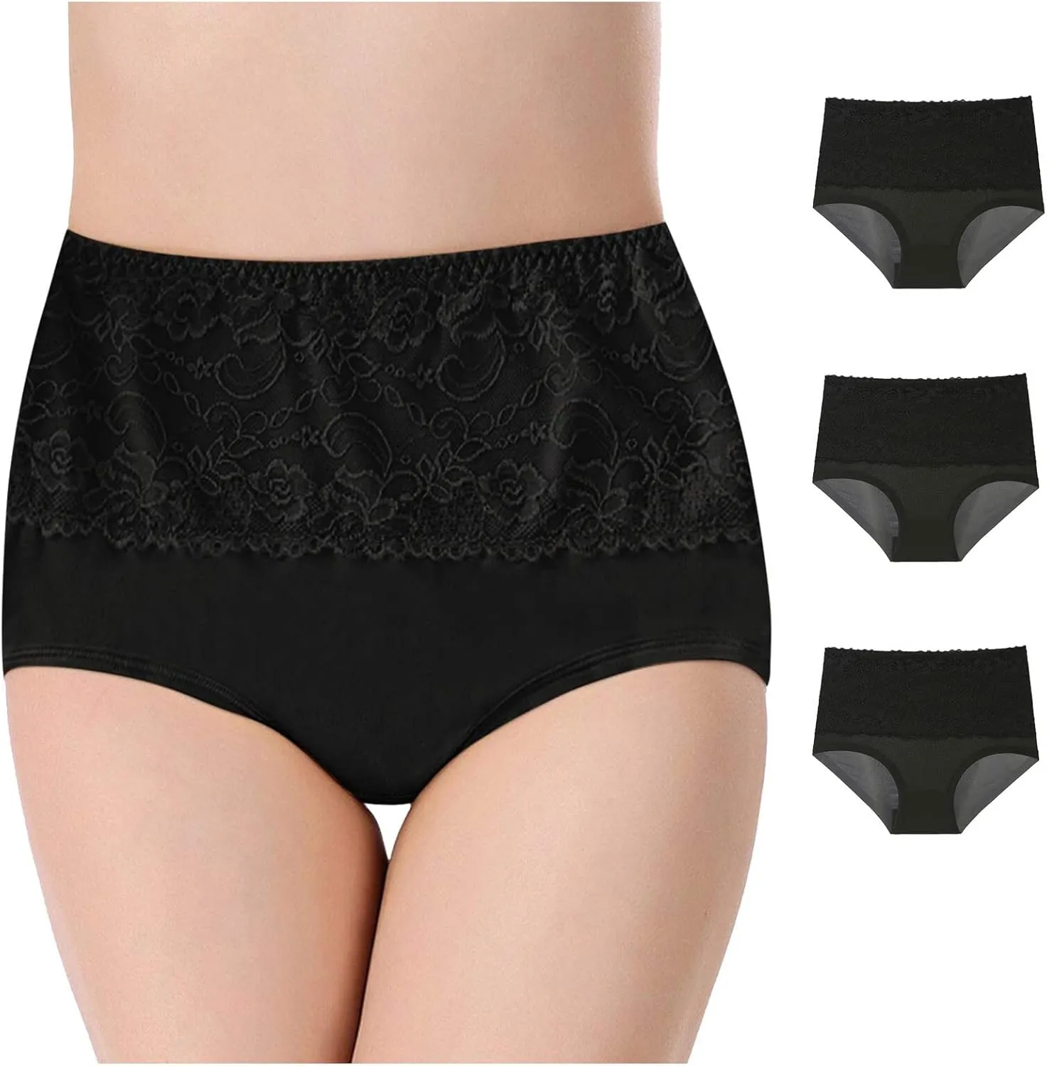 Women'S Underwear Pack Seamless High Waist Widening Panties Lace Edge Solid Color Breathable Briefs Panties, M-6Xl