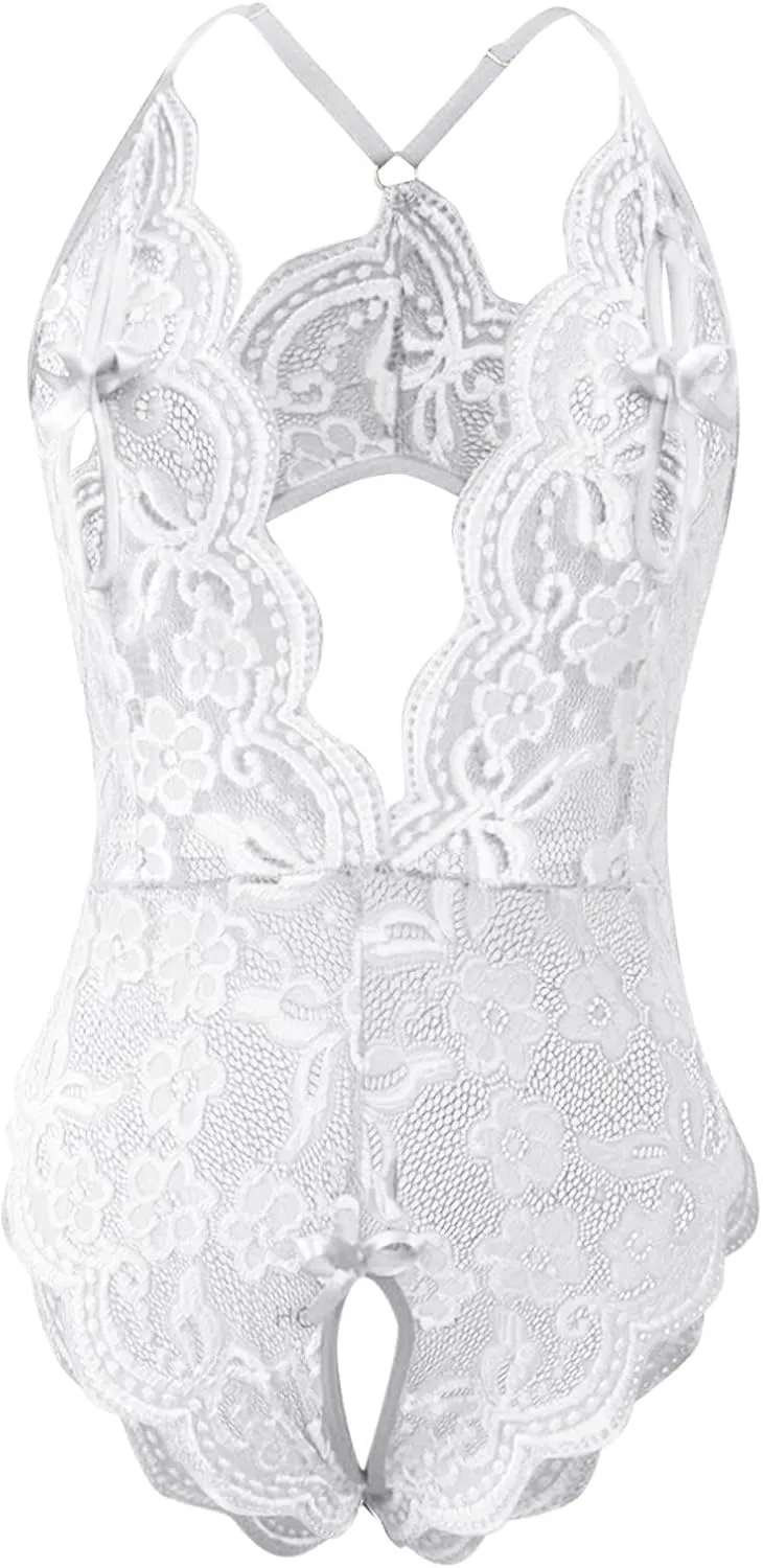 Women's V-Neck Lace Lingerie Set,Backless Conjoined Bodysuit,Sexy Underwear for Special Occasions