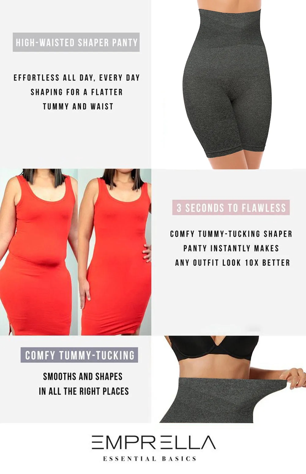 Women's Waist Trainer Charcoal Gray Shapewear Tummy Control Body Shaper Shorts Hi-Waist Thigh Slimmer Reduces Chafing