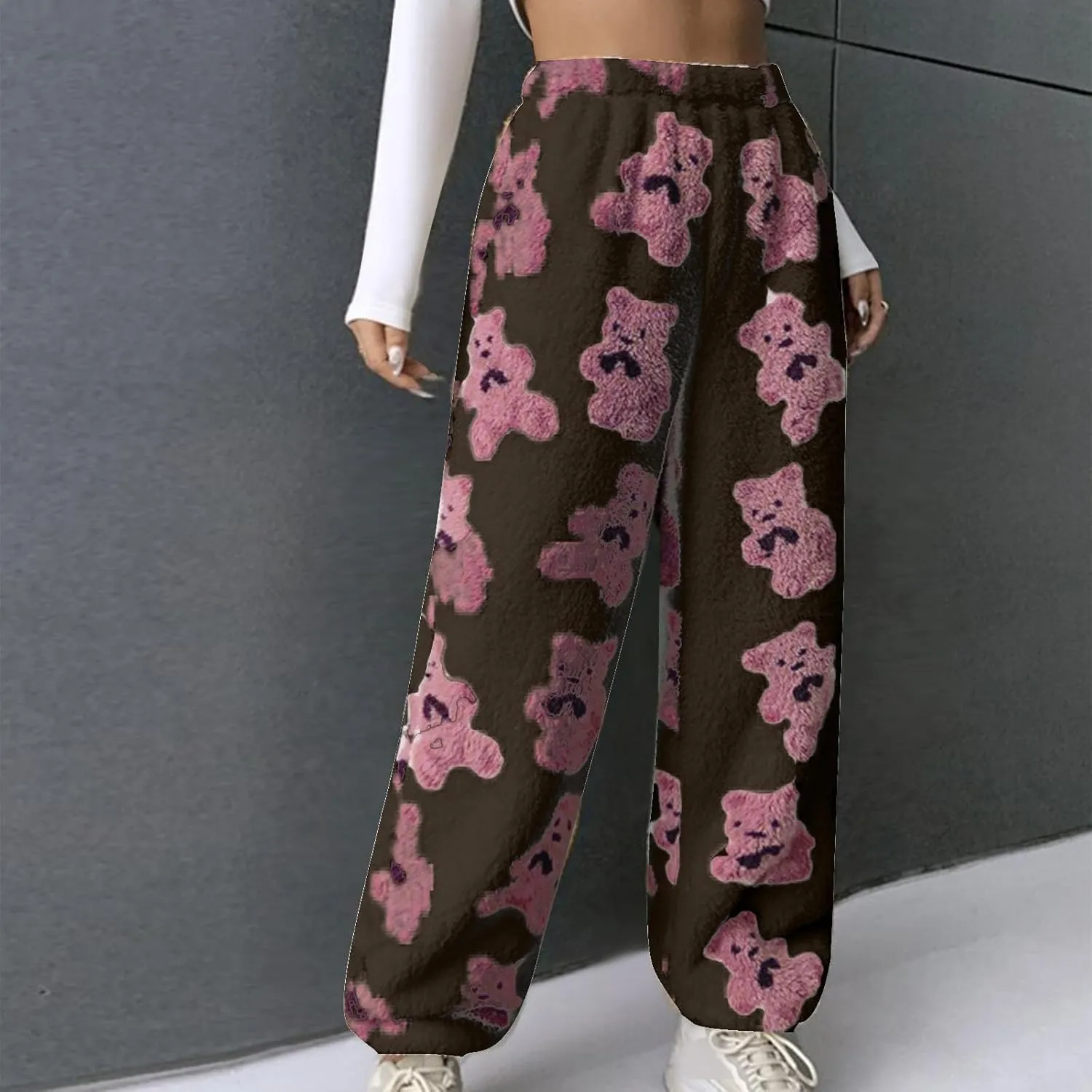 Women's Winter Plush Pants Fluffy Pj Pants Women Cartoon Cute Bear Pjs Bottoms Pants Fuzzy Fleece Pajamas Pants
