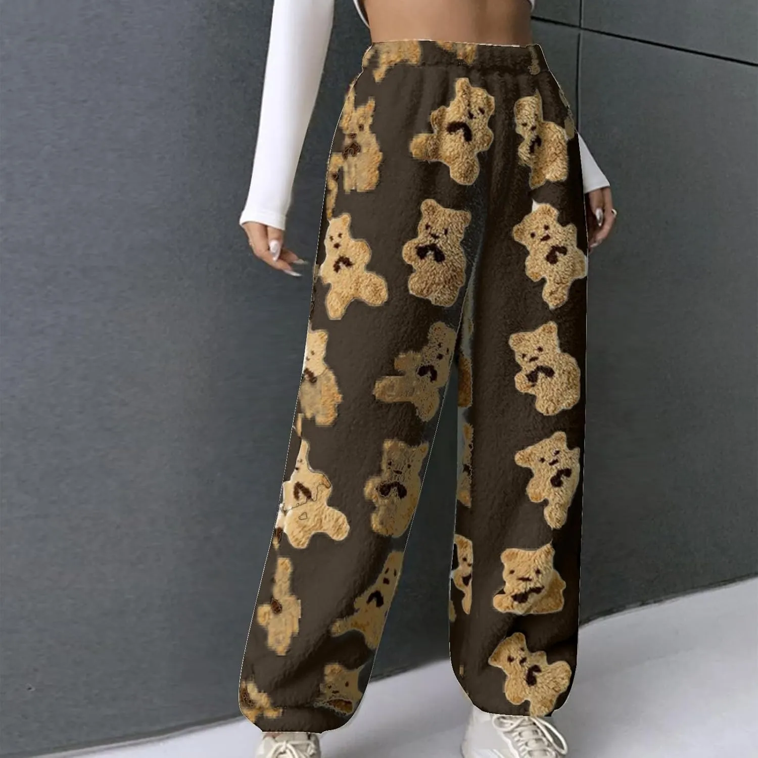 Women's Winter Plush Pants Fluffy Pj Pants Women Cartoon Cute Bear Pjs Bottoms Pants Fuzzy Fleece Pajamas Pants