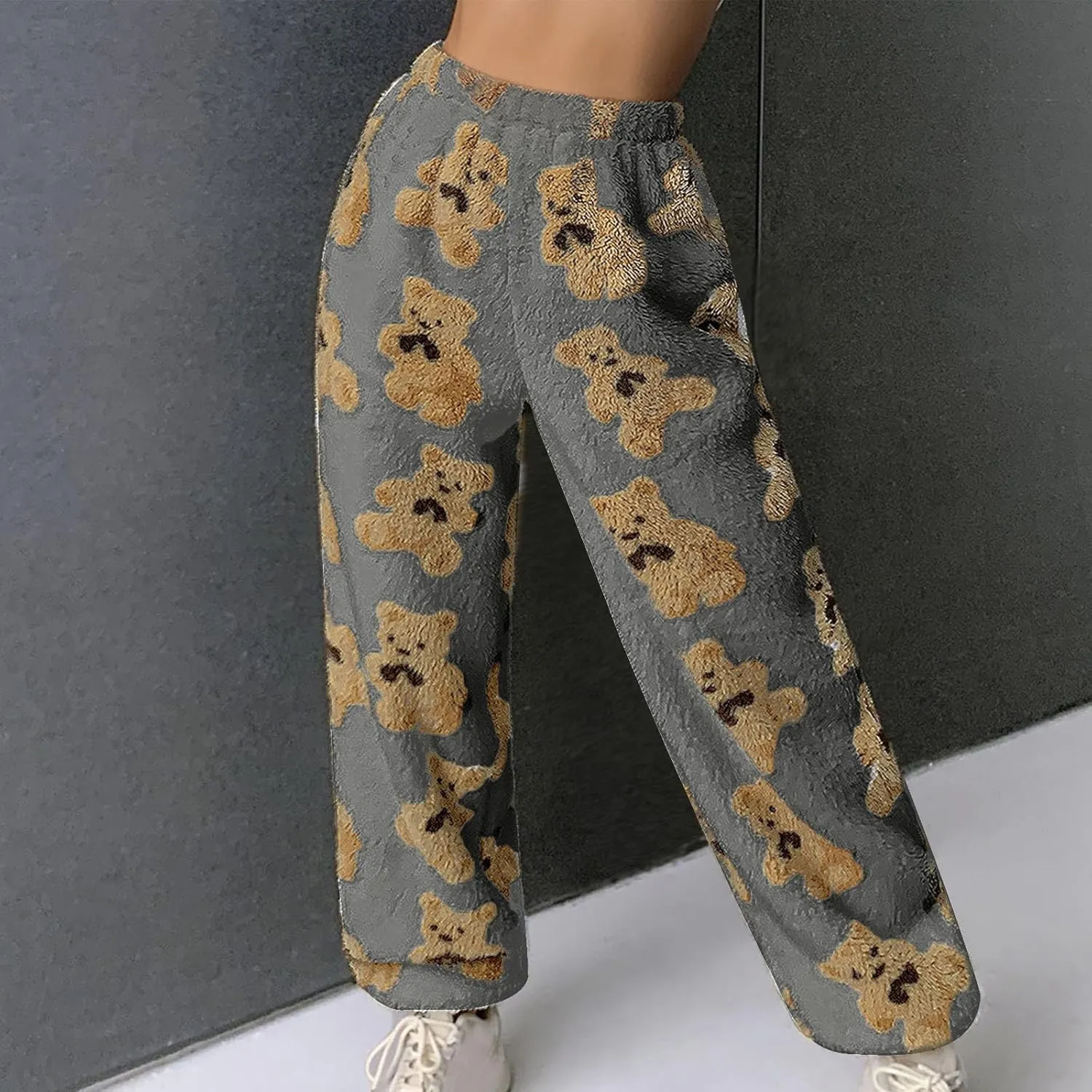 Women's Winter Plush Pants Fluffy Pj Pants Women Cartoon Cute Bear Pjs Bottoms Pants Fuzzy Fleece Pajamas Pants