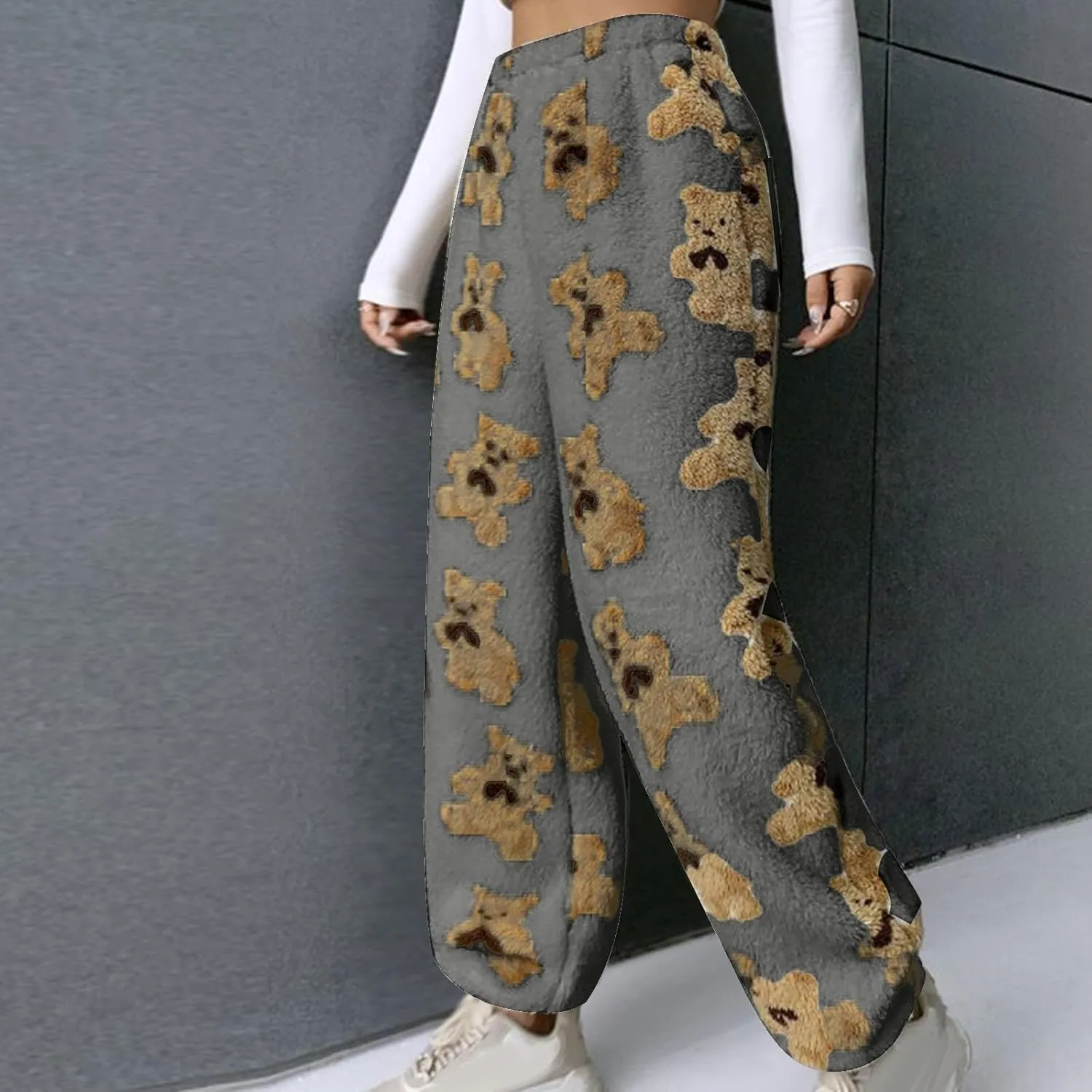 Women's Winter Plush Pants Fluffy Pj Pants Women Cartoon Cute Bear Pjs Bottoms Pants Fuzzy Fleece Pajamas Pants