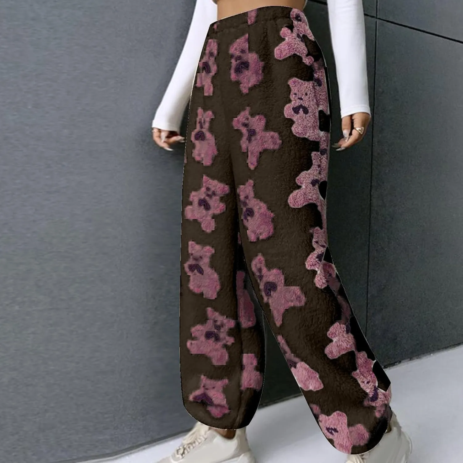 Women's Winter Plush Pants Fluffy Pj Pants Women Cartoon Cute Bear Pjs Bottoms Pants Fuzzy Fleece Pajamas Pants