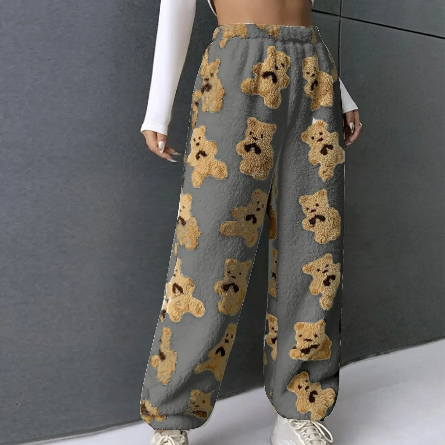 Women's Winter Plush Pants Fluffy Pj Pants Women Cartoon Cute Bear Pjs Bottoms Pants Fuzzy Fleece Pajamas Pants