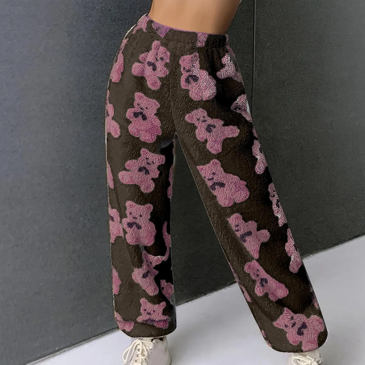 Women's Winter Plush Pants Fluffy Pj Pants Women Cartoon Cute Bear Pjs Bottoms Pants Fuzzy Fleece Pajamas Pants