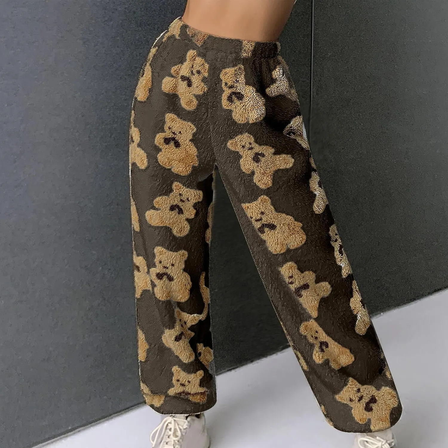 Women's Winter Plush Pants Fluffy Pj Pants Women Cartoon Cute Bear Pjs Bottoms Pants Fuzzy Fleece Pajamas Pants