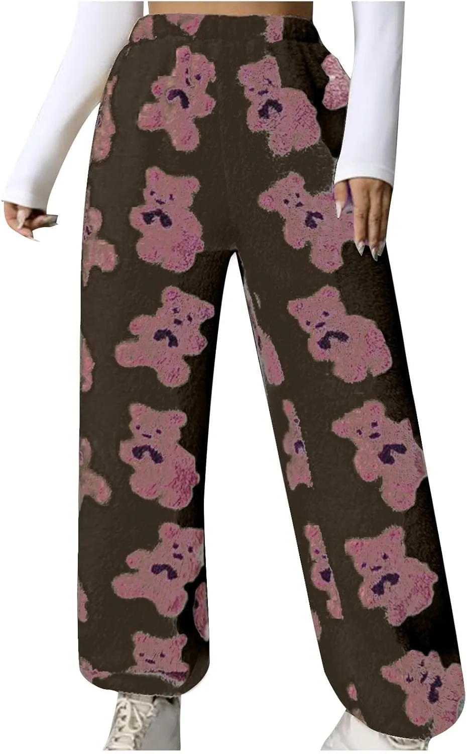 Women's Winter Plush Pants Fluffy Pj Pants Women Cartoon Cute Bear Pjs Bottoms Pants Fuzzy Fleece Pajamas Pants