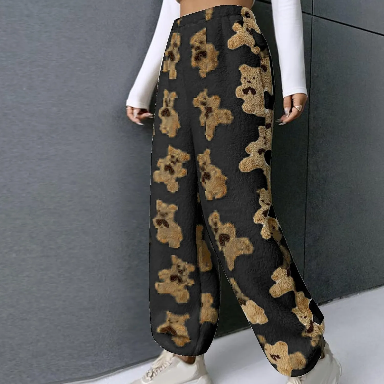 Women's Winter Plush Pants Fluffy Pj Pants Women Cartoon Cute Bear Pjs Bottoms Pants Fuzzy Fleece Pajamas Pants