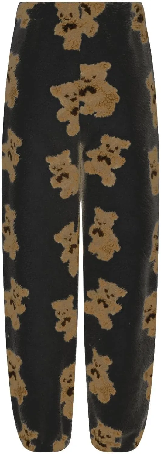 Women's Winter Plush Pants Fluffy Pj Pants Women Cartoon Cute Bear Pjs Bottoms Pants Fuzzy Fleece Pajamas Pants