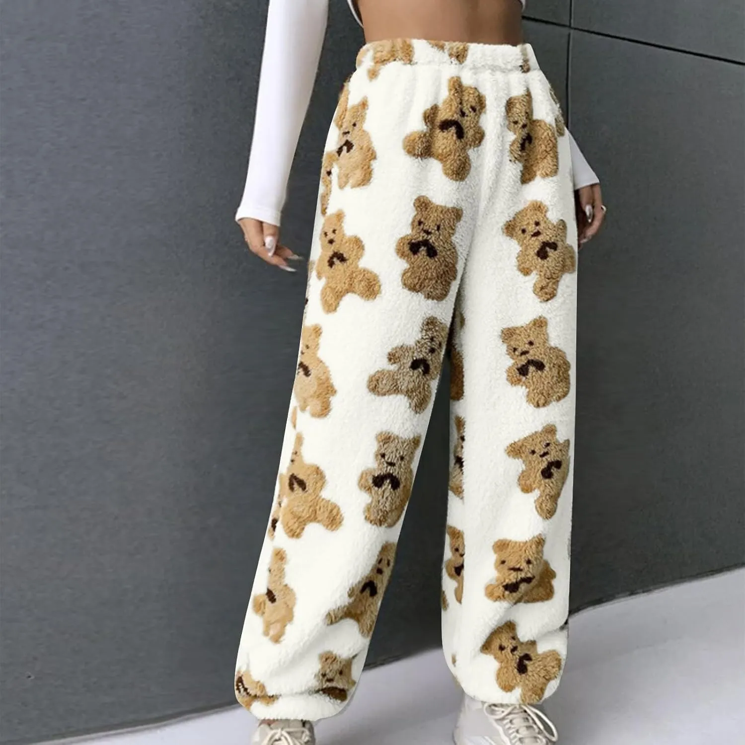 Women's Winter Plush Pants Fluffy Pj Pants Women Cartoon Cute Bear Pjs Bottoms Pants Fuzzy Fleece Pajamas Pants