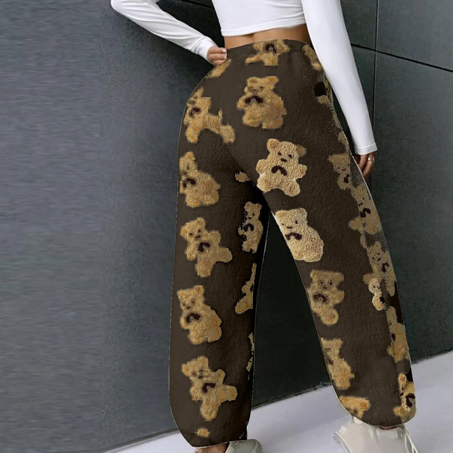 Women's Winter Plush Pants Fluffy Pj Pants Women Cartoon Cute Bear Pjs Bottoms Pants Fuzzy Fleece Pajamas Pants