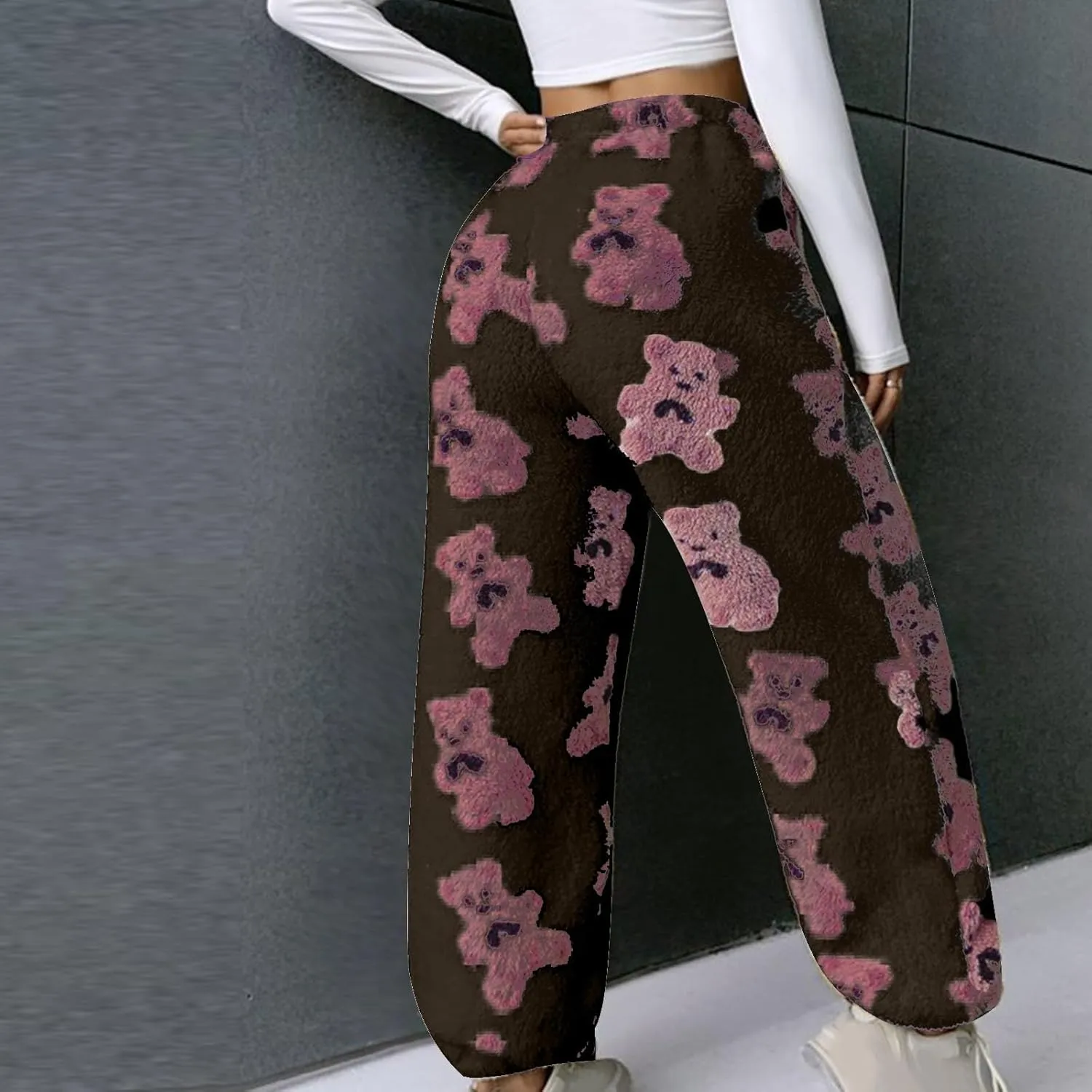 Women's Winter Plush Pants Fluffy Pj Pants Women Cartoon Cute Bear Pjs Bottoms Pants Fuzzy Fleece Pajamas Pants