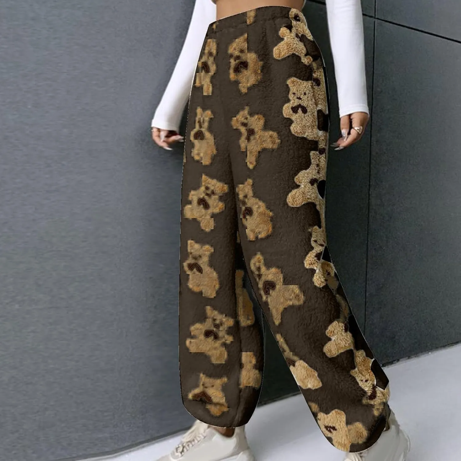 Women's Winter Plush Pants Fluffy Pj Pants Women Cartoon Cute Bear Pjs Bottoms Pants Fuzzy Fleece Pajamas Pants