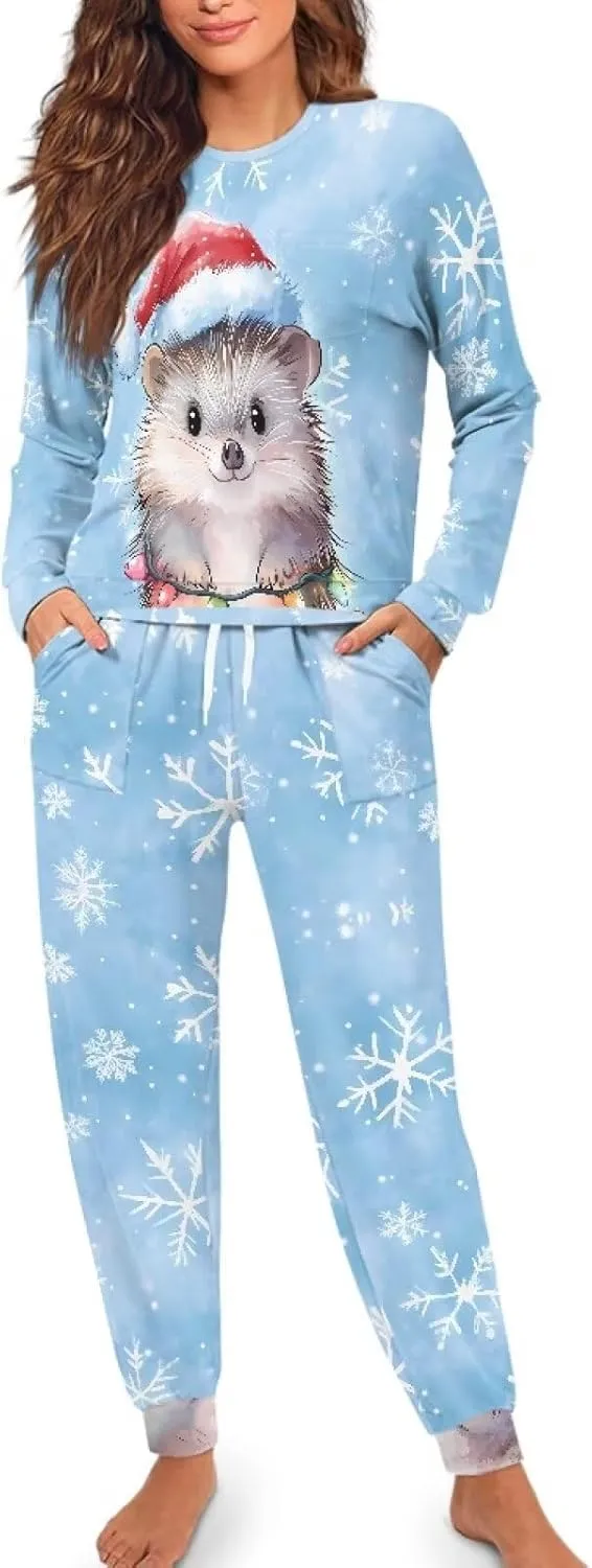 Womens Xmas Pajamas Daily Wear 2 Piece Lounge Set Women Fuzzy