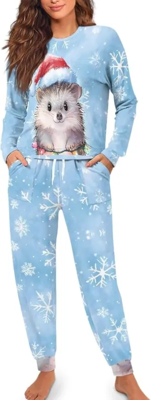 Womens Xmas Pajamas Daily Wear 2 Piece Lounge Set Women Fuzzy