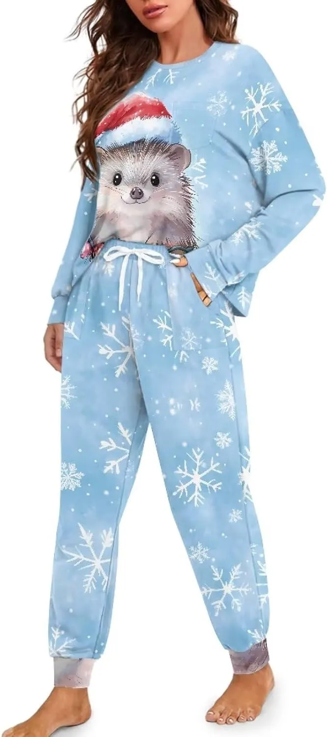 Womens Xmas Pajamas Daily Wear 2 Piece Lounge Set Women Fuzzy