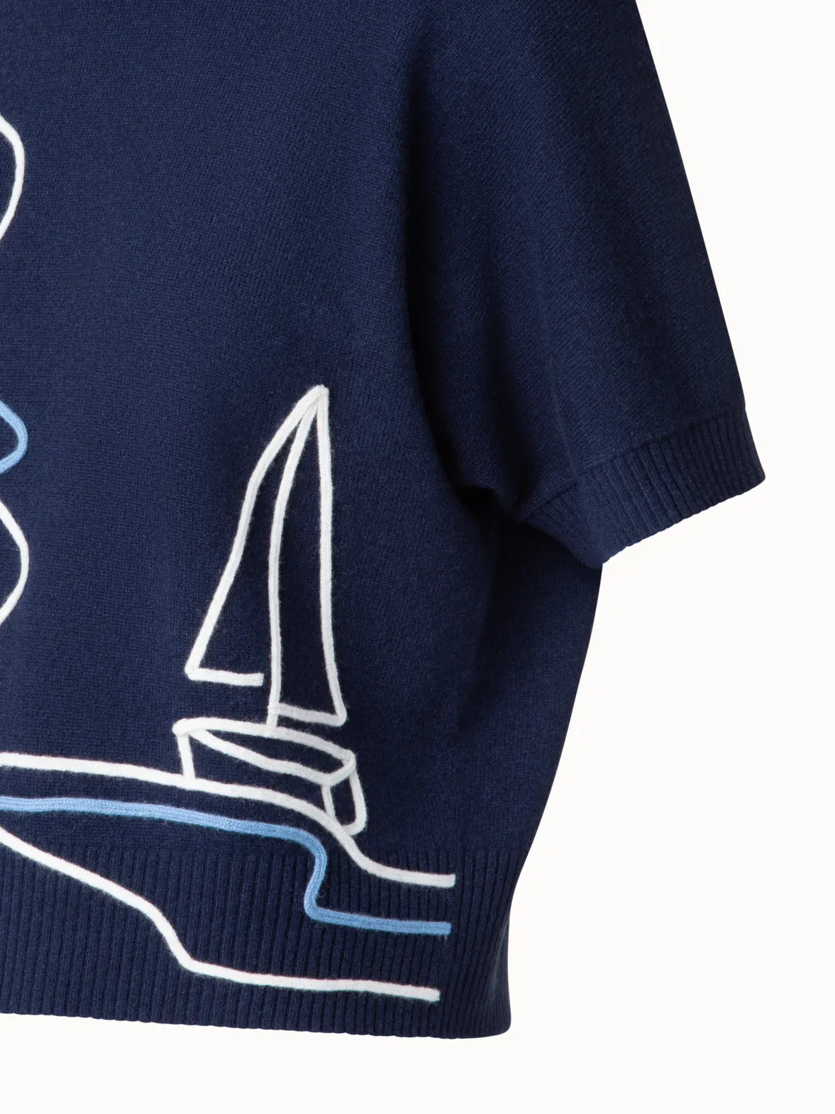 Wool Cashmere Knit Sweater with Sailboat Detail