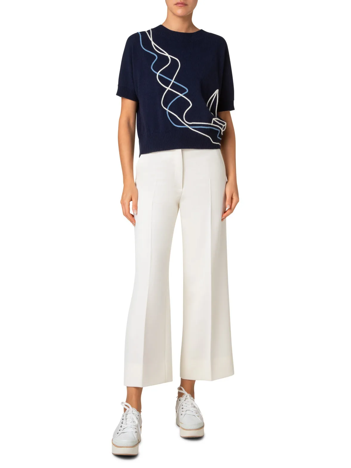 Wool Cashmere Knit Sweater with Sailboat Detail