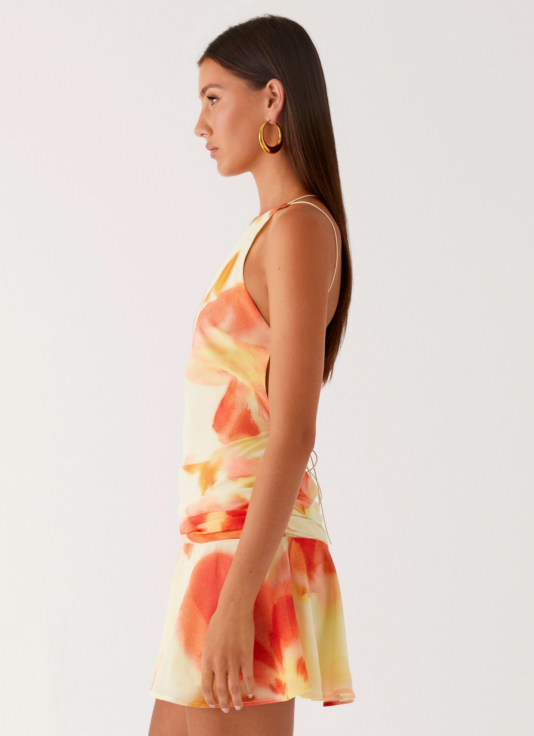 Meah Backless Mini Dress - Mimosa Blossom Natural Texture