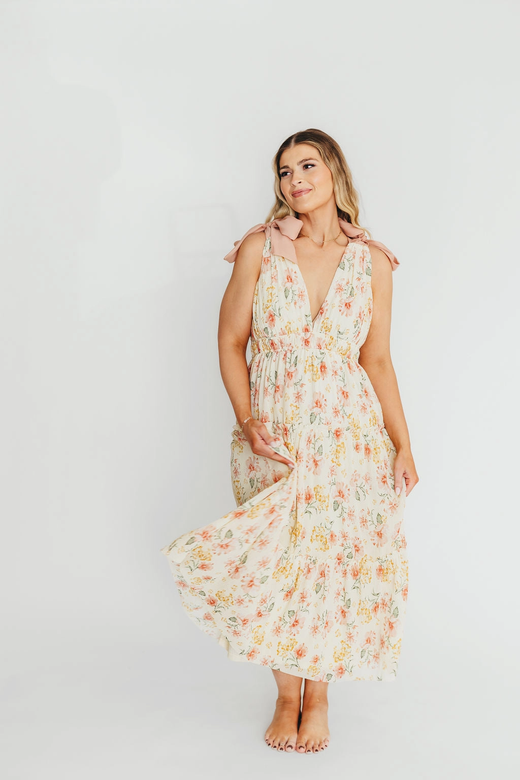 Chilly Day Wear Timeless Style Wear Ambrose Maxi Dress in Cream/Coral Floral *Final-Sale*