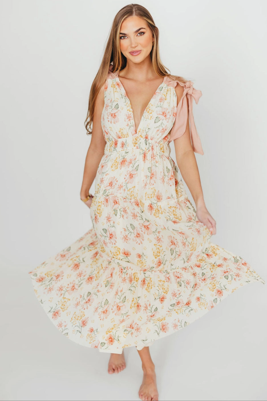Contemporary Wear Ambrose Maxi Dress in Cream/Coral Floral *Final-Sale*