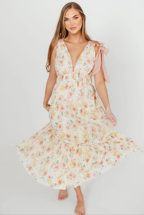 Contemporary Wear Ambrose Maxi Dress in Cream/Coral Floral *Final-Sale*