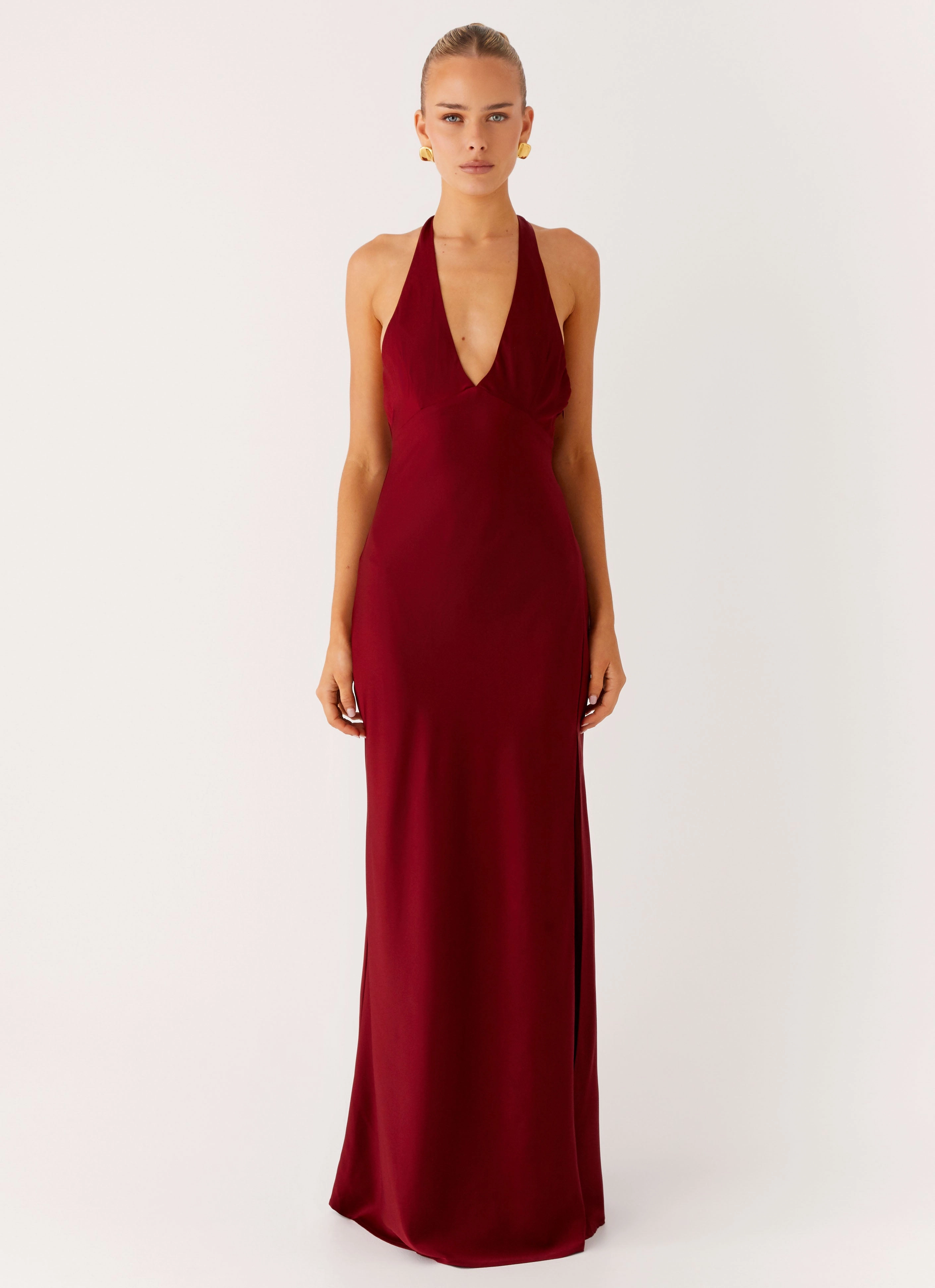 Angie Maxi Dress - Burgundy Wide Hemline