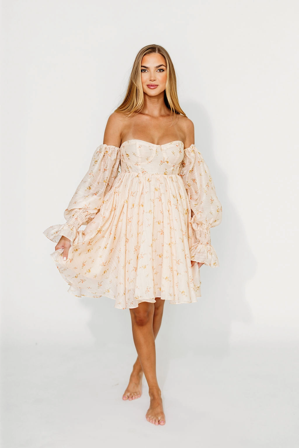 Contemporary Vibe Kennedy Floral Mini Dress in Cream- Bump Friendly *Final-Sale*